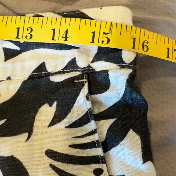 Rachel & Zoe 100% Linen Pull-On Wide Leg Pants Large Tropical Leaf Black White - Picture 7 of 9